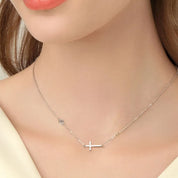 Cross 925 Sterling Silver Moissanite Necklace | Silver Necklaces Daverri Fashions