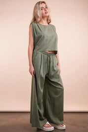 VERY J Solid Woven Top & Pants Set | Outfit Sets Daverri Fashions
