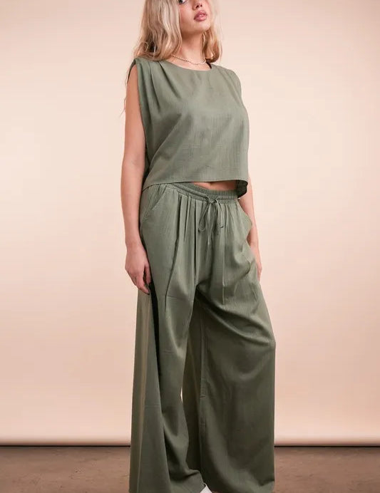 VERY J Solid Woven Top & Pants Set | Outfit Sets Daverri Fashions