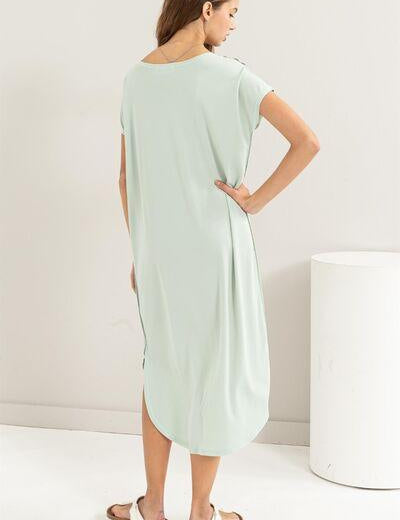 HYFVE Short Sleeve High-Low Slit Midi Dress | Mid Dresses Daverri Fashions