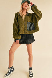 Aemi + Co Collared Neck Zip Up Sherpa Jacket | Jackets Daverri Fashions