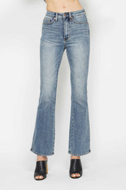 REG INSEAM Judy Blue Full Size Tummy Control Back Embroidered Pocketed Bootcut Jeans Plus Size | Daverri Fashions