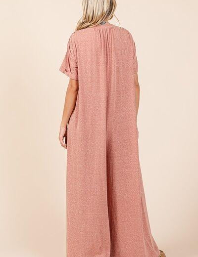 Mittoshop Button Detail Short Sleeve Wide Leg Jumpsuit | Daverri Fashions