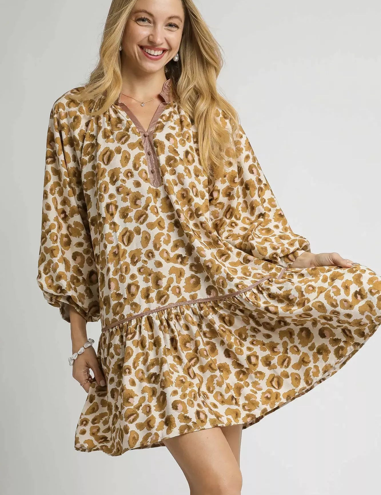 Brown Umgee Leopard Print Tiered Mini Dress | Mini Dresses Daverri Fashions