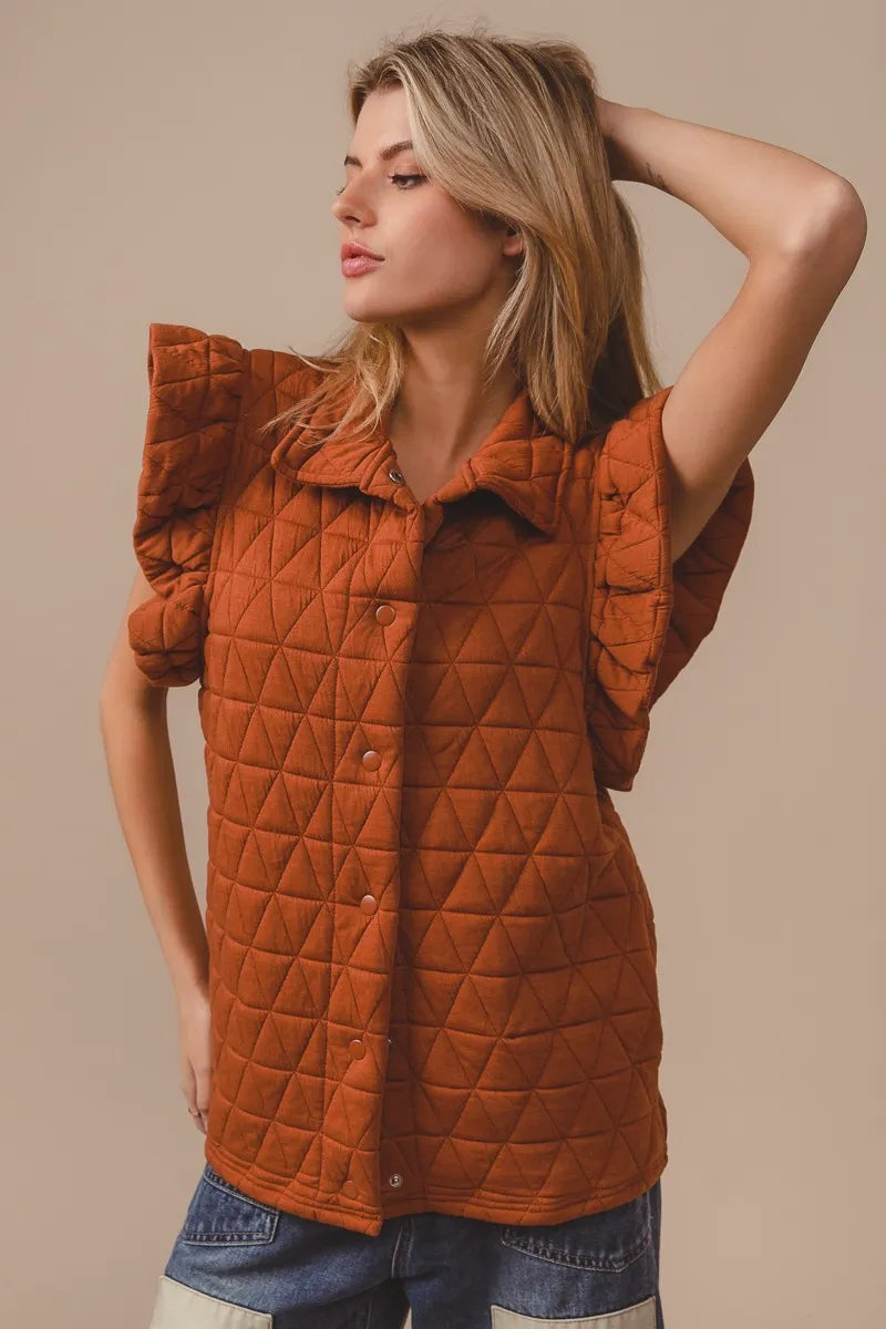 BiBi Quilting Knit Ruffle Sleeve Vest | Vests Daverri Fashions