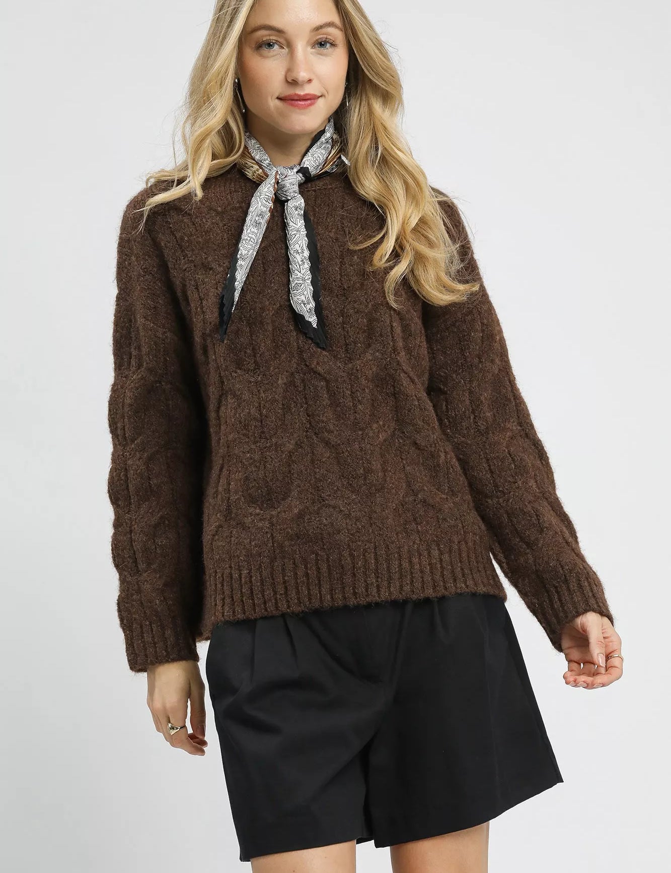 Brown Umgee Cable Knit Cozy Sweater | Sweaters Daverri Fashions