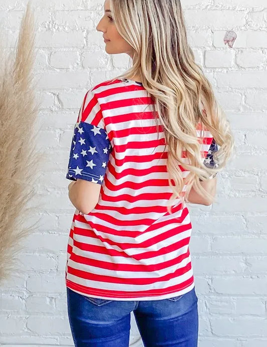 And The Why American Flag Short Sleeve Top | Tops Daverri Fashions