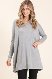 Heather Gray BOMBOM Round Neck Long Sleeve Oversized Top | Tops Daverri Fashions