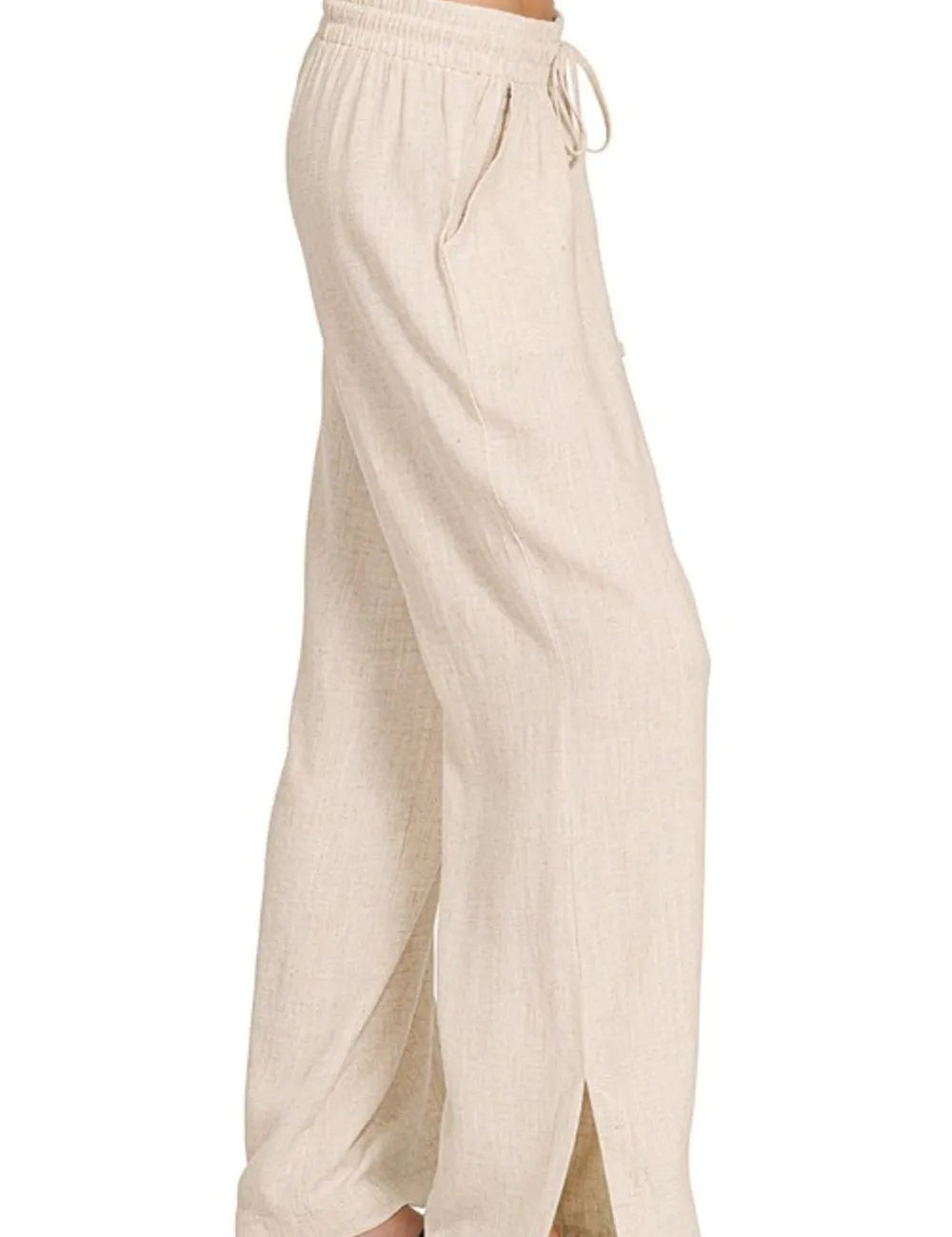 Zenana Linen Drawstring Pants Sand Beige | Pants Daverri Fashions