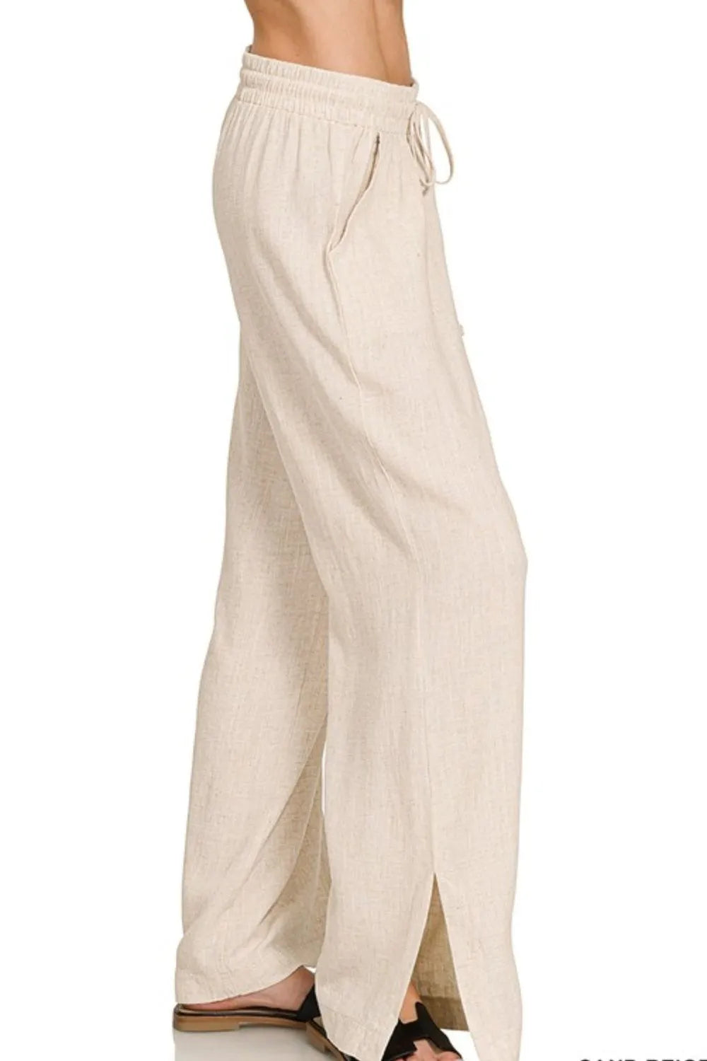 Zenana Linen Drawstring Pants Sand Beige | Pants Daverri Fashions