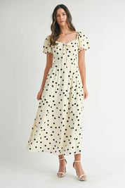 MABLE Polka Dot Puff Sleeve Midi Dress | Daverri Fashions