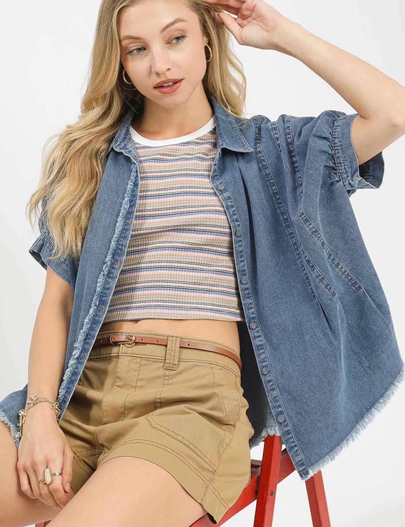Umgee Washed Denim Oversized Top | Tops Daverri Fashions