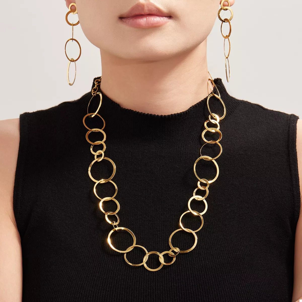 Gold One Size 18K Gold-Plated Chain Link Statement Necklace | Necklaces Daverri Fashions