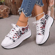 Red Printed Lace Up Platform Sneakers | Sneakers Daverri Fashions