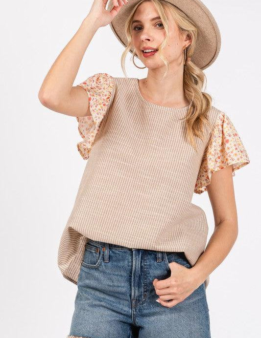 Ces Femme Round Neck Floral Short Sleeve Top | Tops Daverri Fashions