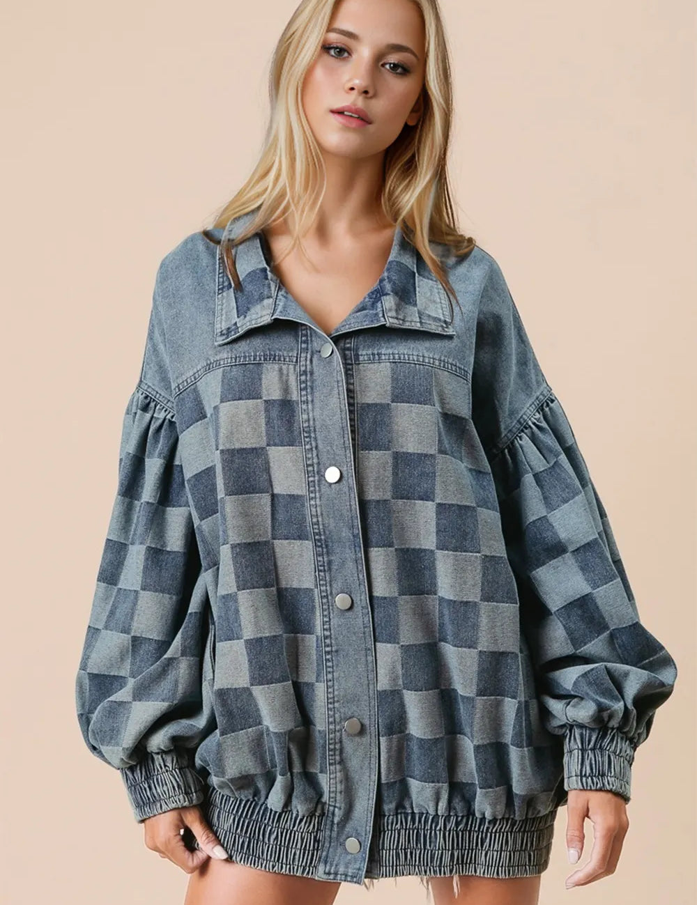 Medium Double Take Checkered Button Up Denim Jacket | Denim Jackets Daverri Fashions