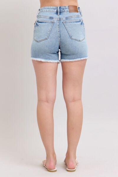Judy Blue Tummy Control Raw Hem Denim Shorts | Denim Shorts Daverri Fashions