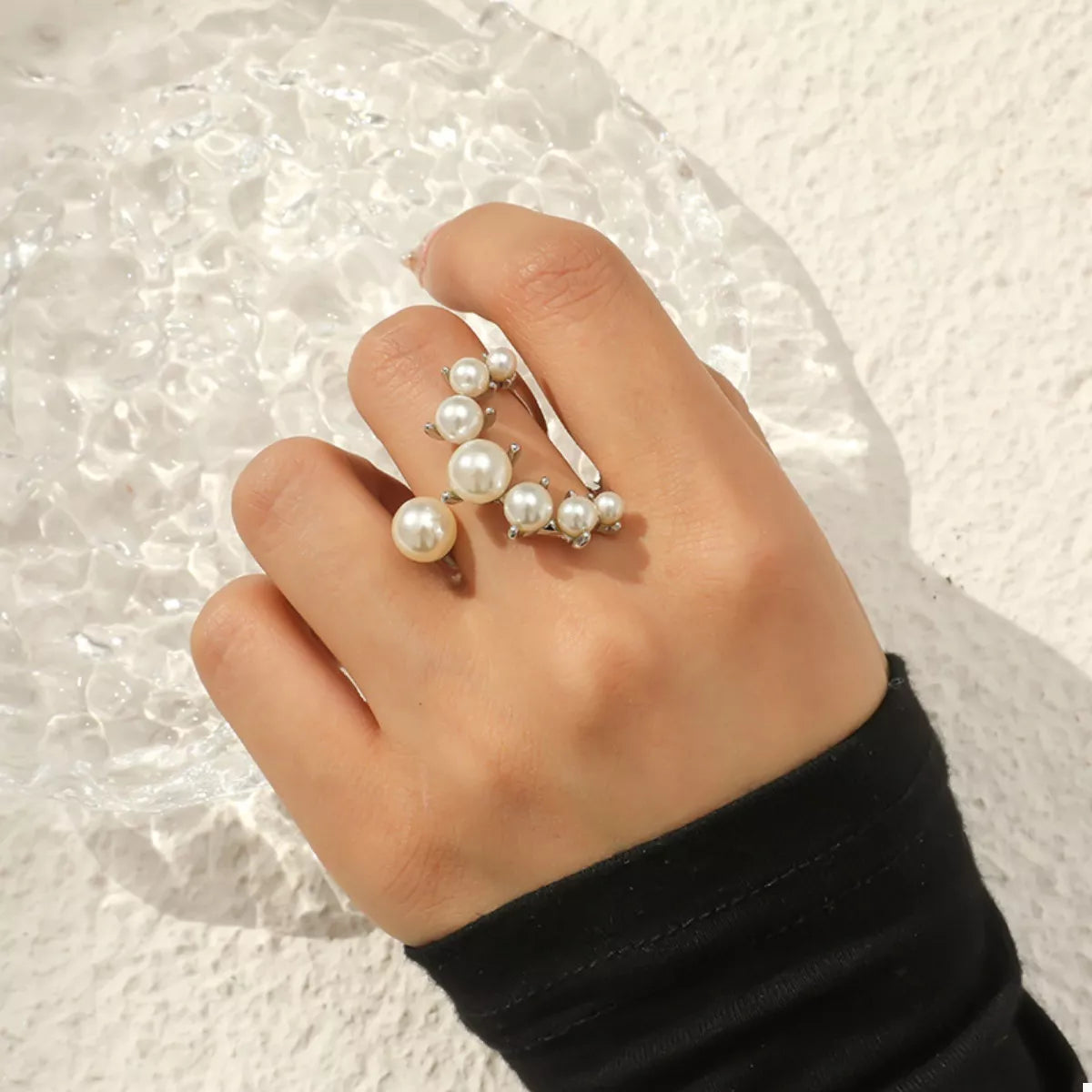 Silver One Size Alloy Pearl Open Ring | Rings Daverri Fashions