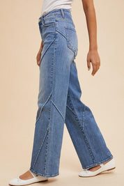 Annie Wear Decorative Seams Wide Leg Jeans | Daverri Fashions