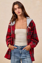 BiBi Brushed Plaid Hooded Jacket | Jackets Daverri Fashions