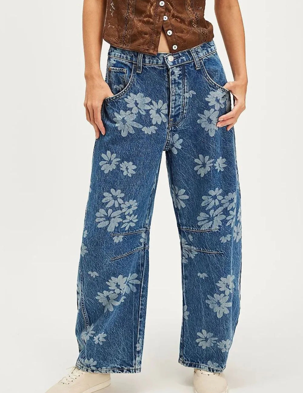 Flower Print Wide Leg Jeans | Jeans Daverri Fashions