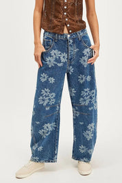 Flower Print Wide Leg Jeans | Jeans Daverri Fashions