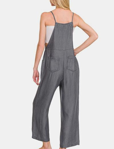 Zenana Washed Adjustable Strap Wide Leg Denim Overalls | Overalls Daverri Fashions