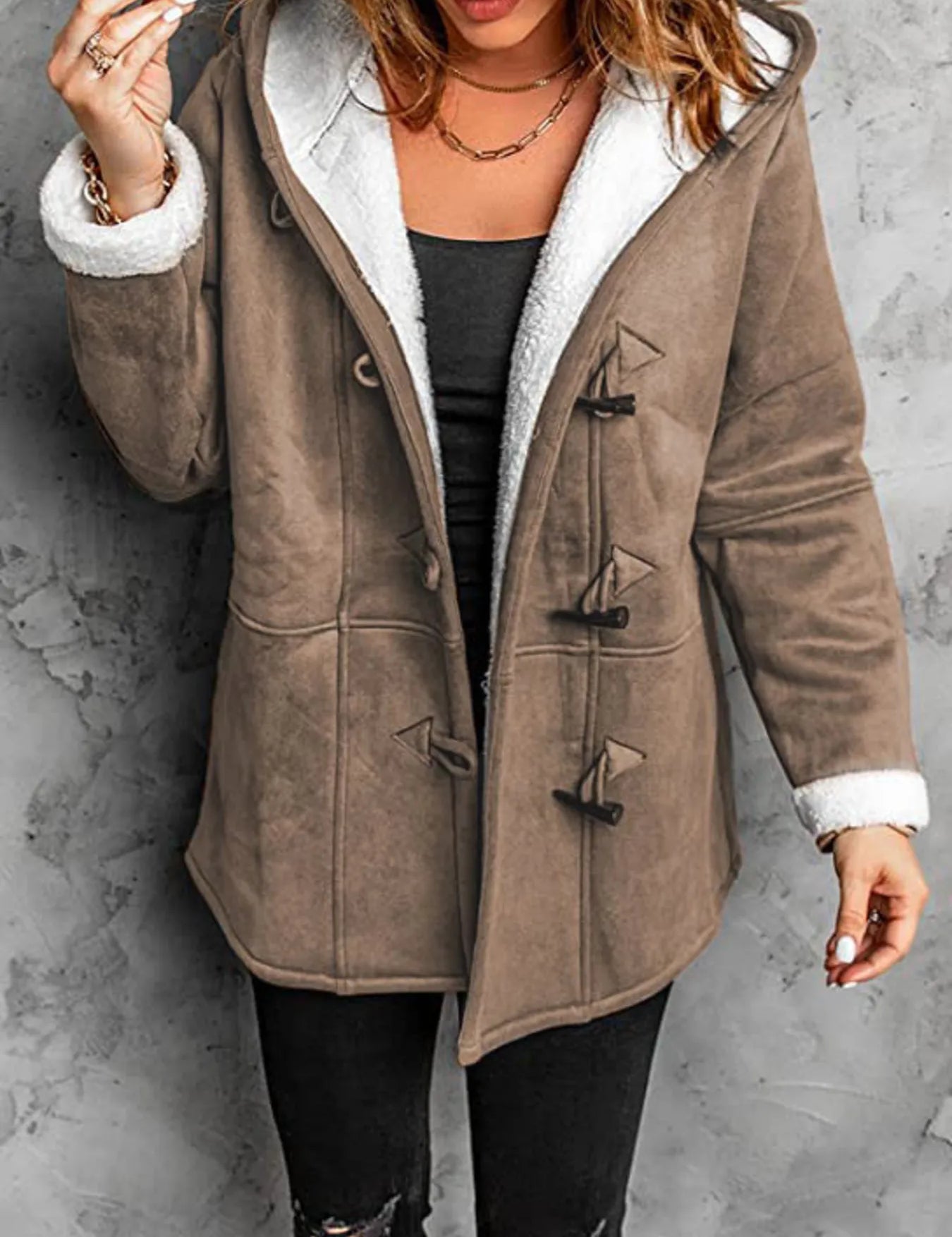 Full Size Cozy Sherpa Lined Toggle Coat with Hood Plus Size | Coats Daverri Fashions