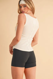 Aemi+Co Square Neck Wide Strap Tank with Side Step Hem | Daverri Fashions