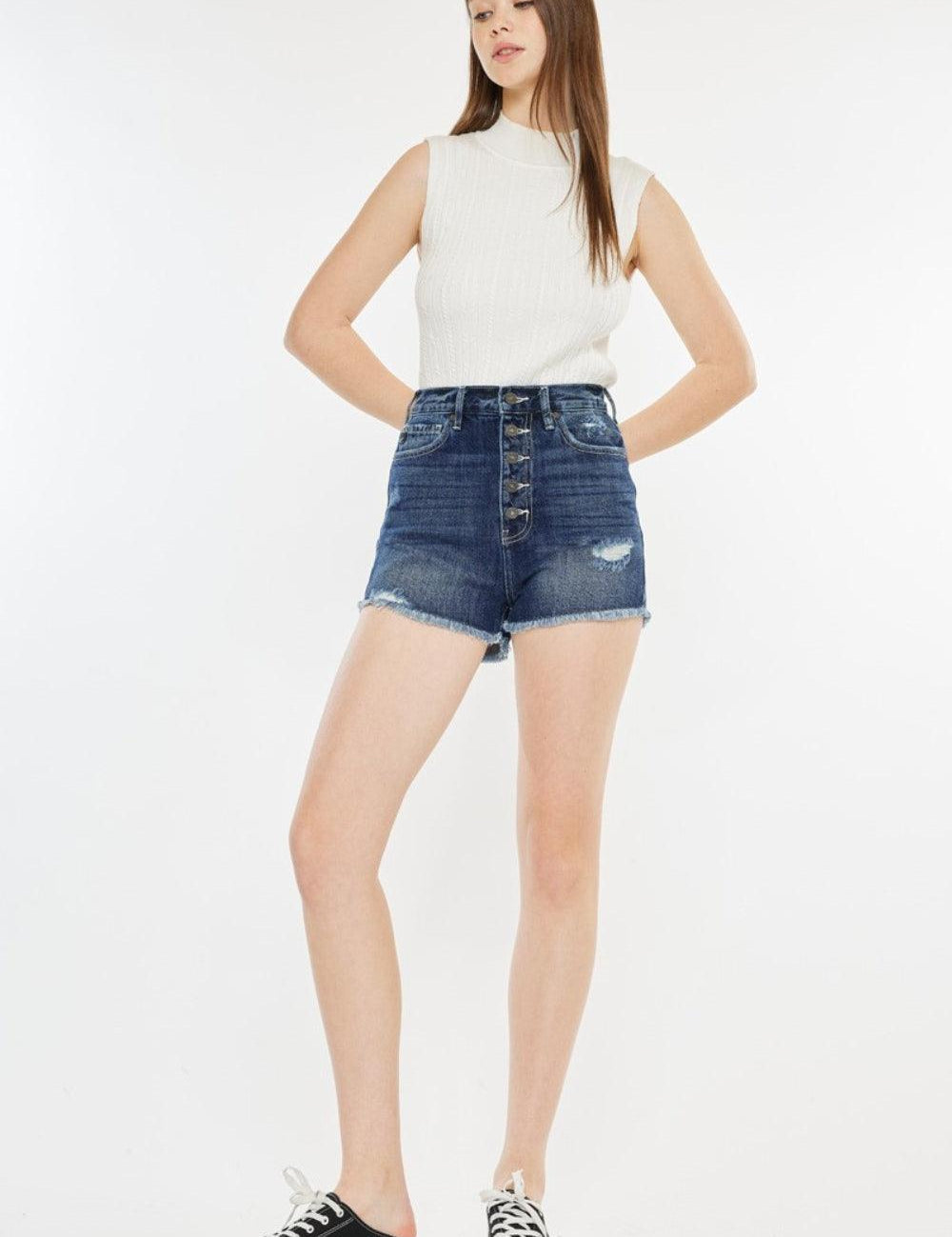 Dark Kancan Raw Hem Button Fly Denim Shorts | Daverri Fashions