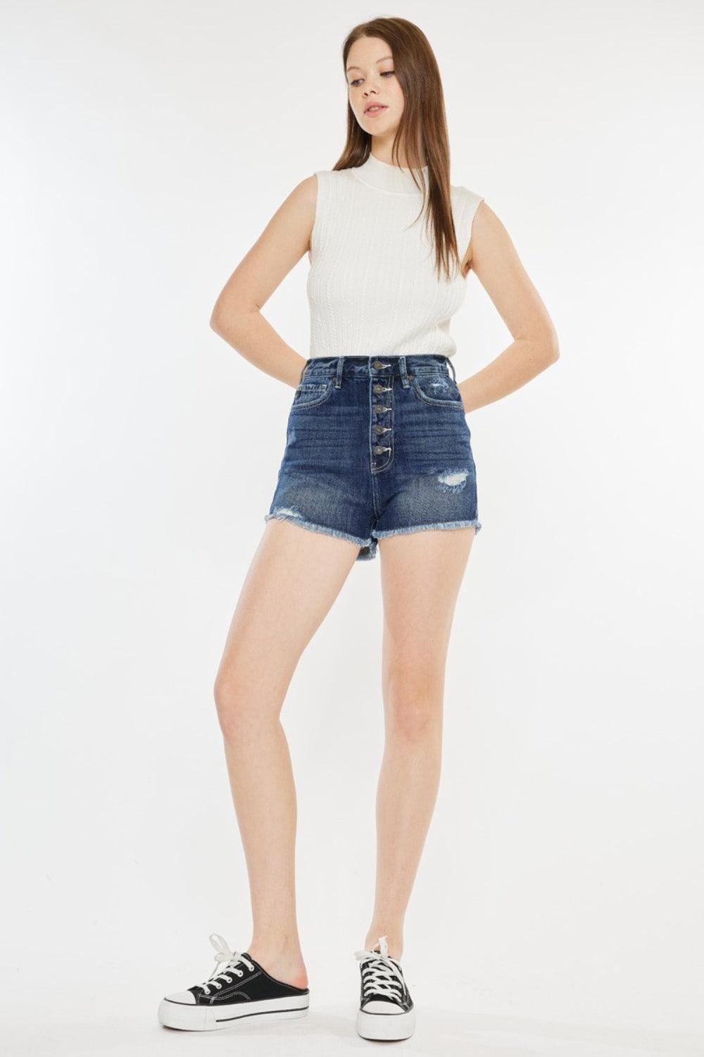 Dark Kancan Raw Hem Button Fly Denim Shorts | Daverri Fashions