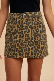 Annie Wear Leopard Denim Mini Skirt | Daverri Fashions