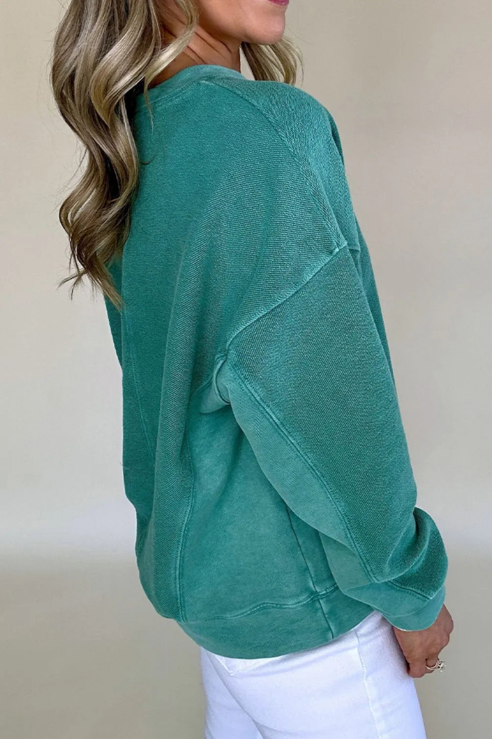 Notched Drop Shoulder Long Sleeve Sweatshirt | Sweatshirts Daverri Fashions