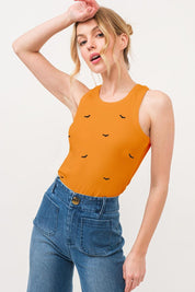Orange M And The Why Bat Embroidered Ribbed Tank | Daverri Fashions
