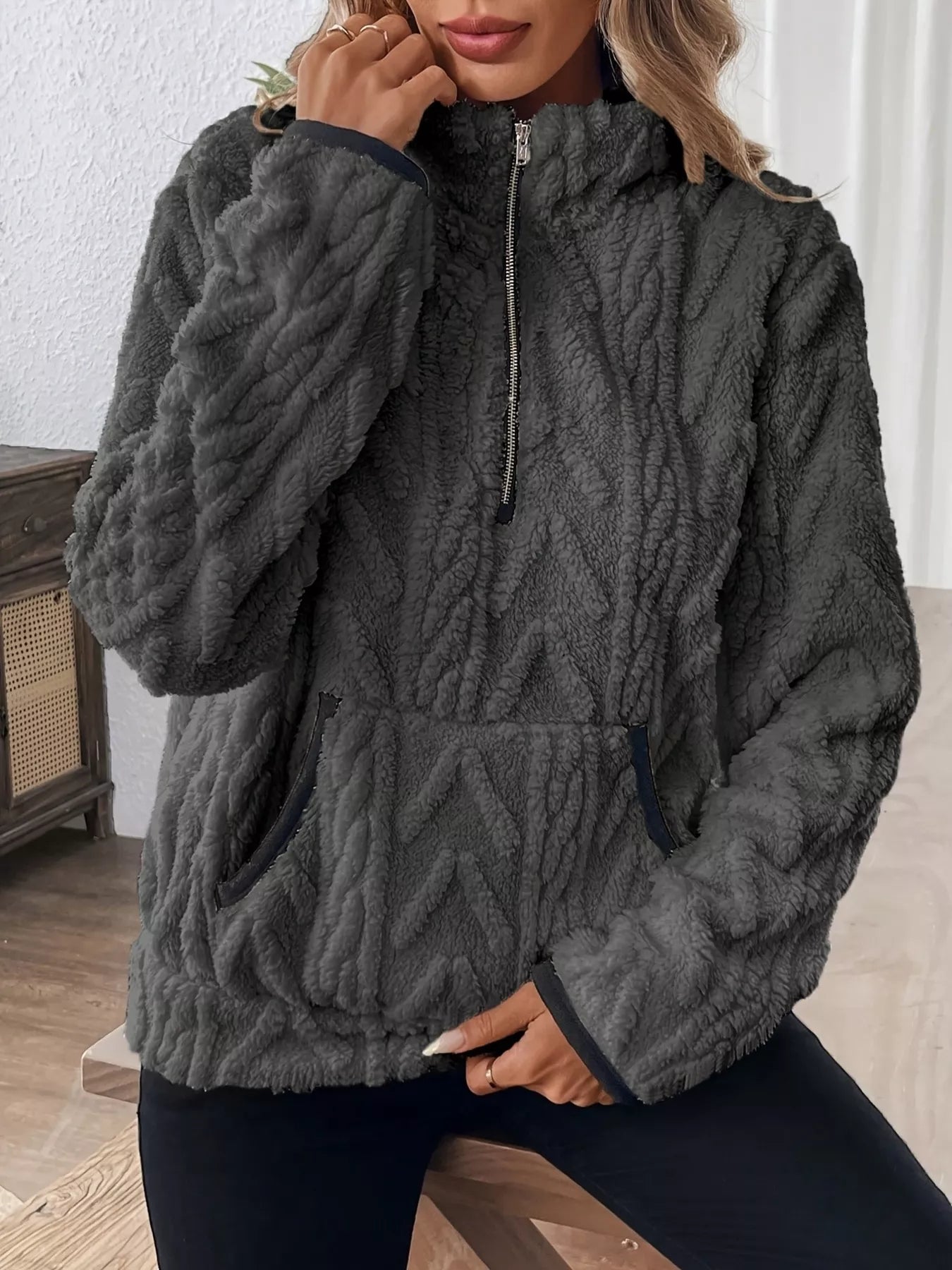 Cozy Sherpa Half Zip Sweatshirt | Sweatshirts Daverri Fashions
