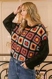 BiBi Granny Square Front Long Sleeve Top | Tops Daverri Fashions