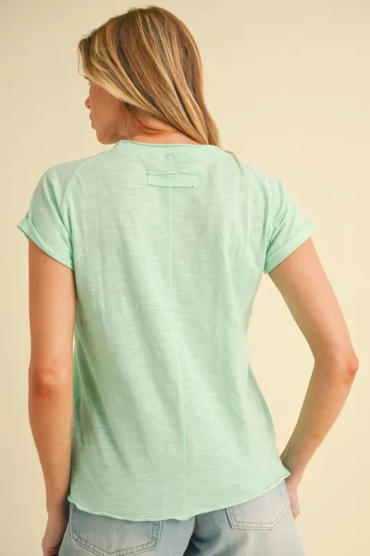 Aemi + Co Lettuce Edge Round Neck Short Sleeve T-Shirt | Daverri Fashions