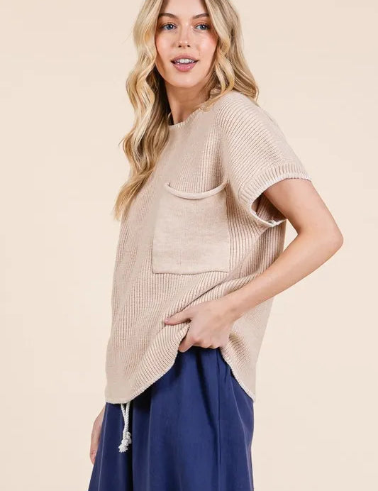 Lime 'N' Chili Solid Cap Sleeve Stitch Edge Knit Sweater | Sweaters Daverri Fashions