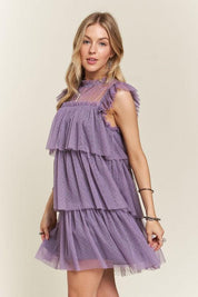 ADORA Layered Ruffled Cap Sleeve Mesh Dress | Daverri Fashions