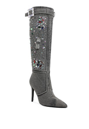 Cornik Multi Color Stones Denim Boots | Boots Daverri Fashions