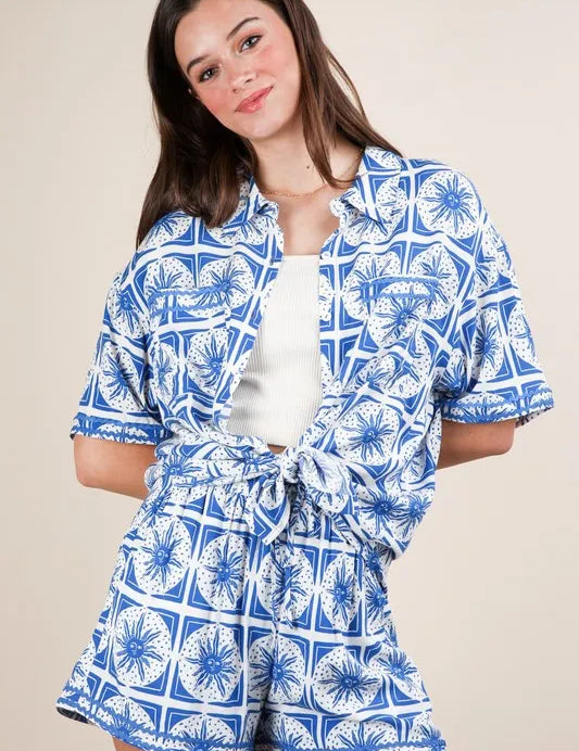 VERY J Tropical Printed Shirt Top and Shorts Set | Outfit Sets Daverri Fashions