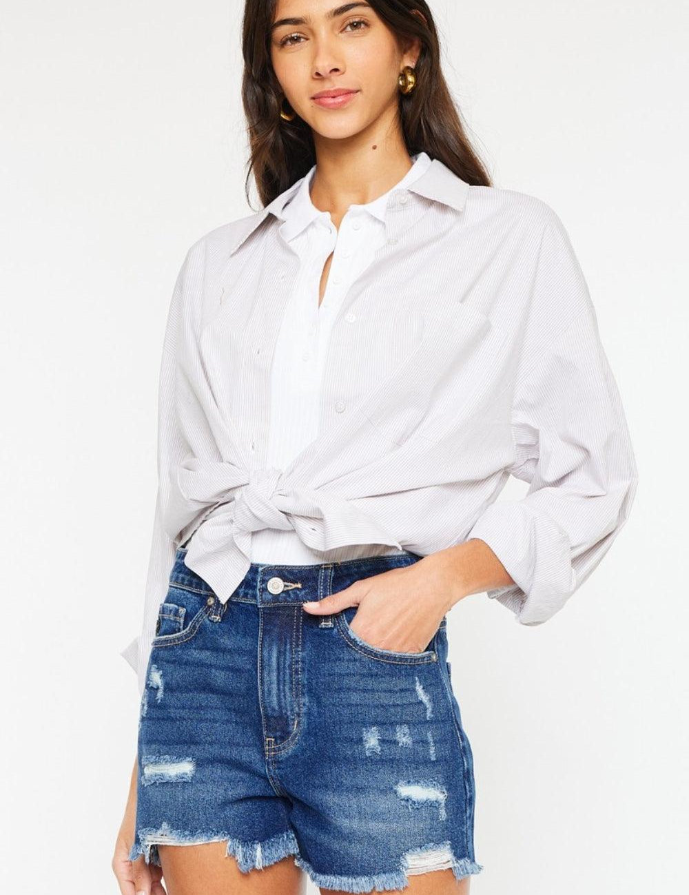 Dark Kancan High Rise Frayed Hem Denim Shorts | Daverri Fashions