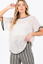 GeeGee Contrast Trim Short Sleeve Knit Cover Up | Cover-Ups Daverri Fashions