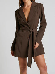 Lapel Collar Tie Waist Mini Blazer Dress | Mini Dresses Daverri Fashions