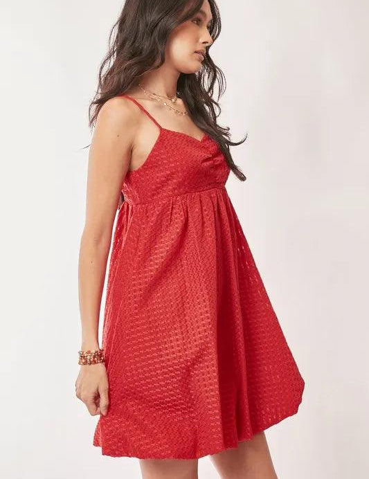 Davi & Dani Textured Sweetheart Neckline Bubble Hem Dress | Mini Dresses Daverri Fashions