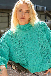 Jungle Green POL Mock Neck Cable Knit Sweater | Sweaters Daverri Fashions