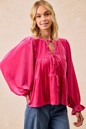 BiBi Christmas Theme Velvet Bow Tied Blouse | Blouses Daverri Fashions