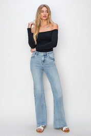 RISEN Full Size High Rise Raw Cut Hem Bootcut Jeans | Daverri Fashions