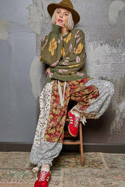 POL Floral Pattern Round Neck Balloon Sleeve Sweater | Sweaters Daverri Fashions