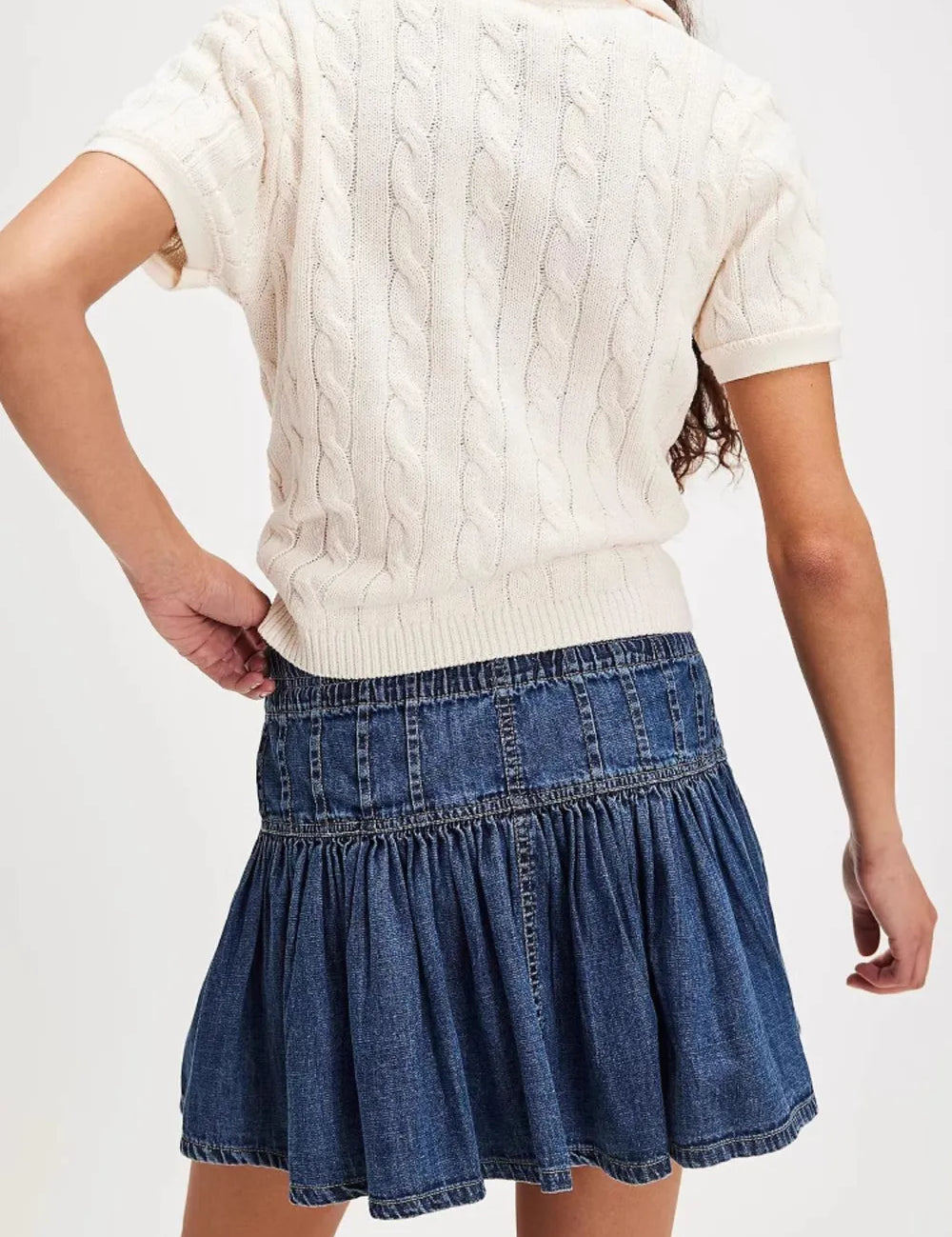 Navy Buttoned Ruffled Mini Denim Skirt | Skirts Daverri Fashions